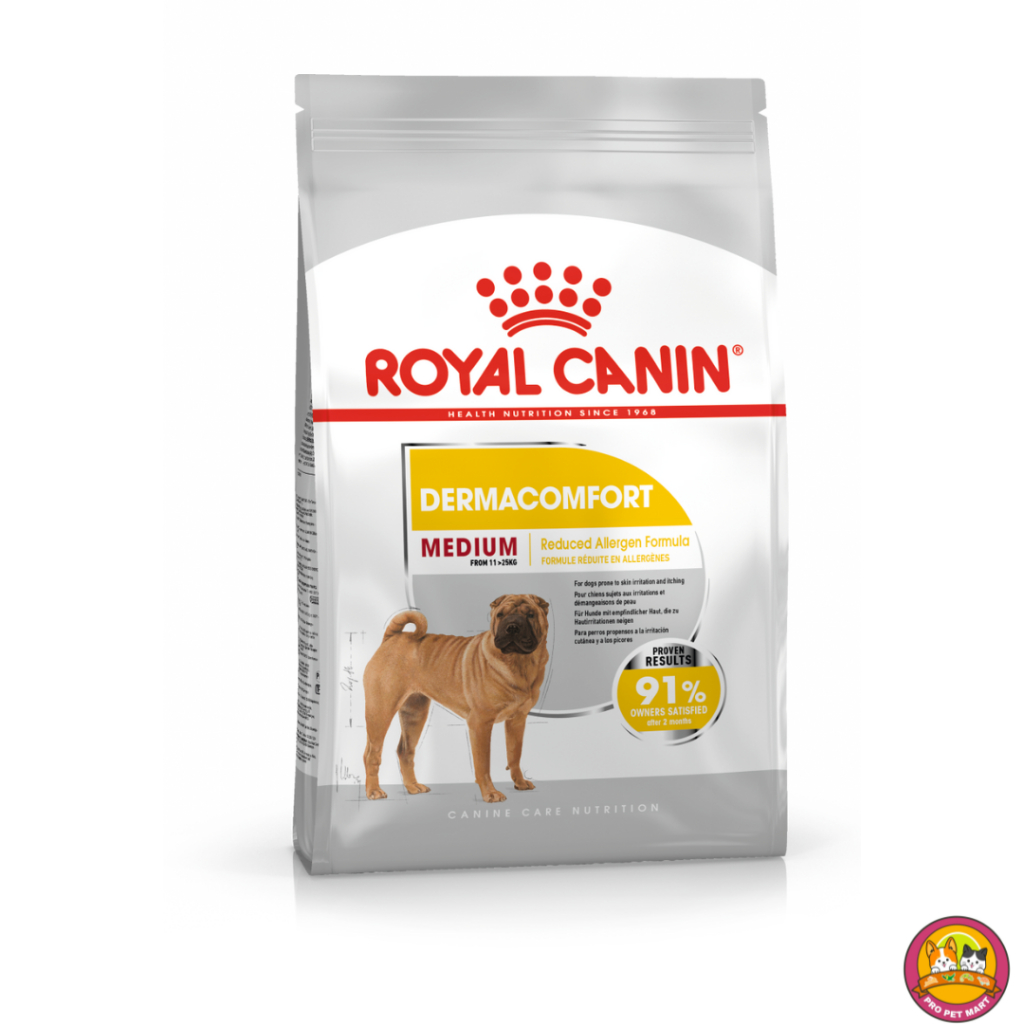 Royal Canin อาหารสุนัขโต พันธุ์กลาง ผิวแพ้ง่าย ชนิดเม็ด (MEDIUM DERMACOMFORT) อาหารเม็ดสุนัข 3kg