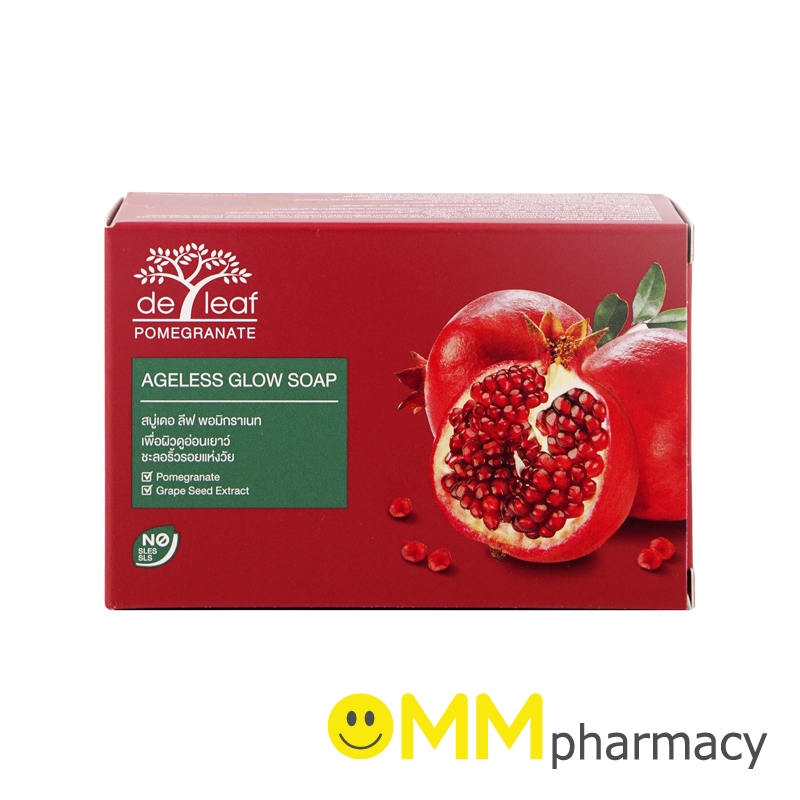 DE LEAF POMEGRANATE AGELESS GLOW SOAP 100G.
