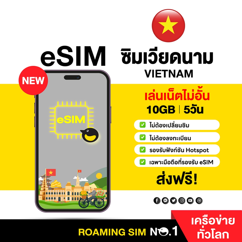 eSIM Vietnam 4G High Speed 5 Days 10GB อีซิม เวียดนาม 5วัน 10GB