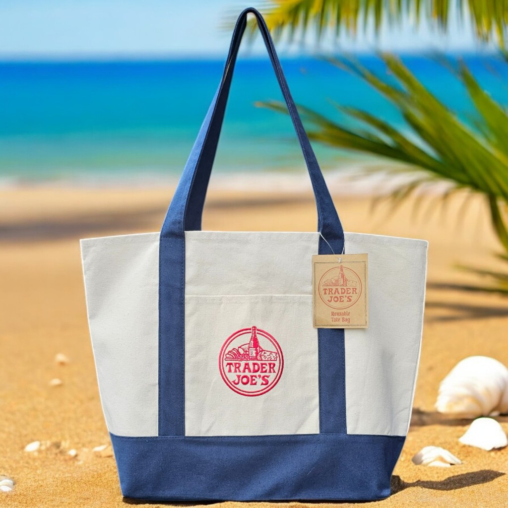 กระเป่าช้อปปิ้งผ้าแคนวาสปักลายTRADERJOE'S “กระเป๋าผ้า Trader Joe’s | Trader Joe’s Tote Bag | กระเป๋า