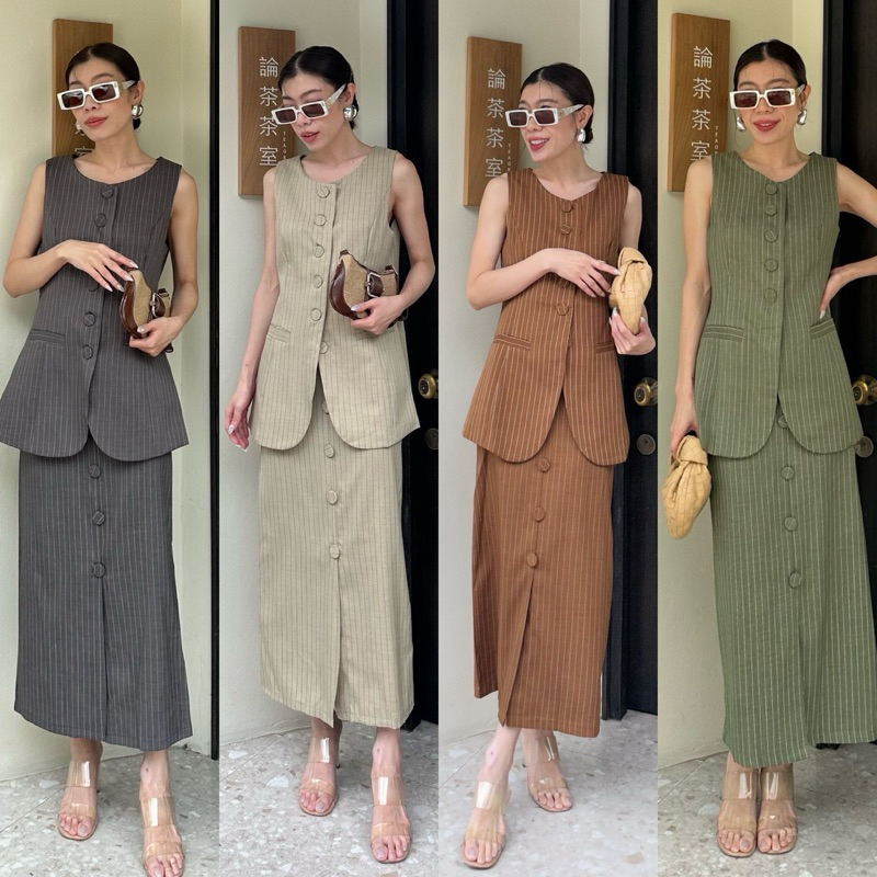 1015 New Arrival Vest Suit + Pencil Skirt Set (SML 690฿) เซ็ตเสื้อเวสสูทกระดุมหน้า มีกระเป๋ามาคู่กระโปรง studiox2