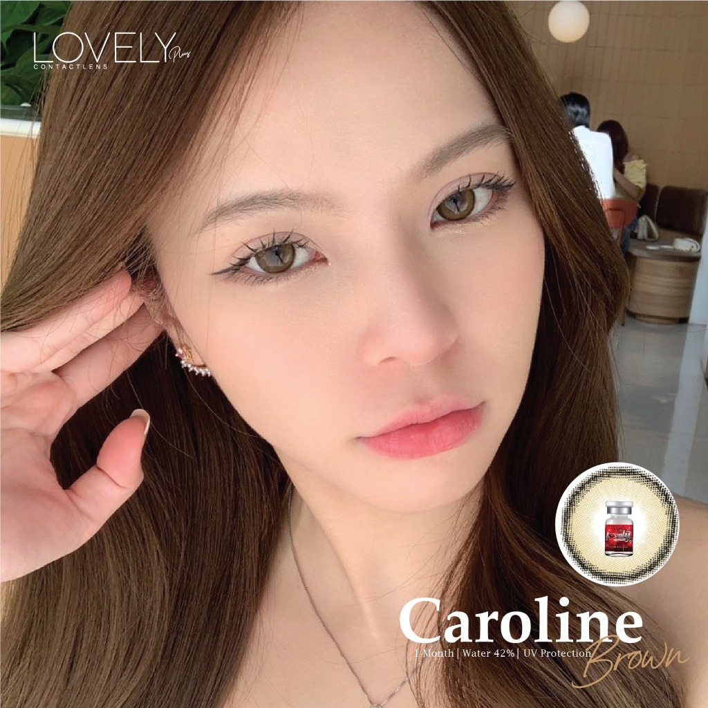 ❤️คอนแทคเลนส์ ขนาดมินิ / กลาง ❤️Caroline (Lovelylens) สี : Brown / Gray