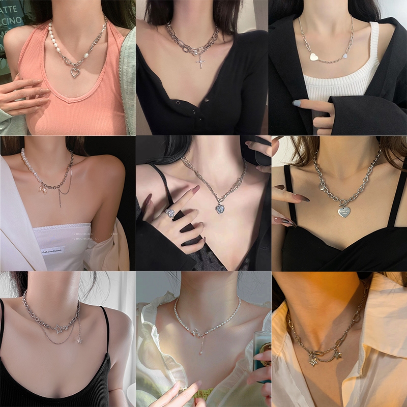 สร้อยคอ โชกเกอร์ รูปหัวใจ ดาวห้าแฉก ไข่มุก เครื่องประดับแฟชั่น ไปที่ชายหาด พร้อมส่ง