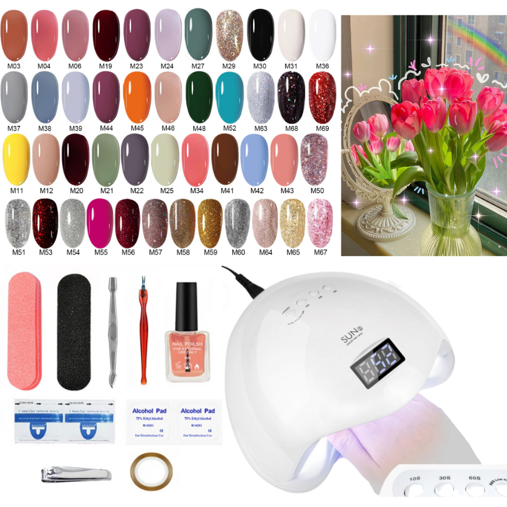 ชุดสีเจลขัดเงา 23สี 45สี 46สี base coat top coat สีเจล เครื่องมือทำเล็บขนาดเล็ก เครื่องอบเล็บเจล SUN5 UV LED