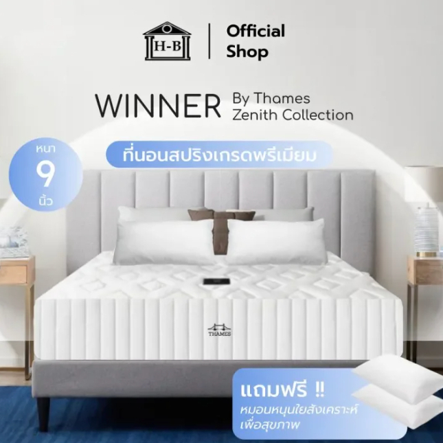 HomeBest ที่นอนสปริงเกรดพรีเมียม รุ่น WINNER ความหนา 9 นิ้ว หนานุ่มเด้ง นอนสบาย รองรับสรีระ แถมฟรีหมอนหนุน
