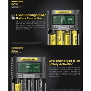 NITECORE UMS4 USB สี่ช่อง QC C4 VC4 LCD Smart Charger IMR INR ICR Li-ion AA 18650 14500 16340 26650 ชาร์จ 3.7 1.2V 1.5V