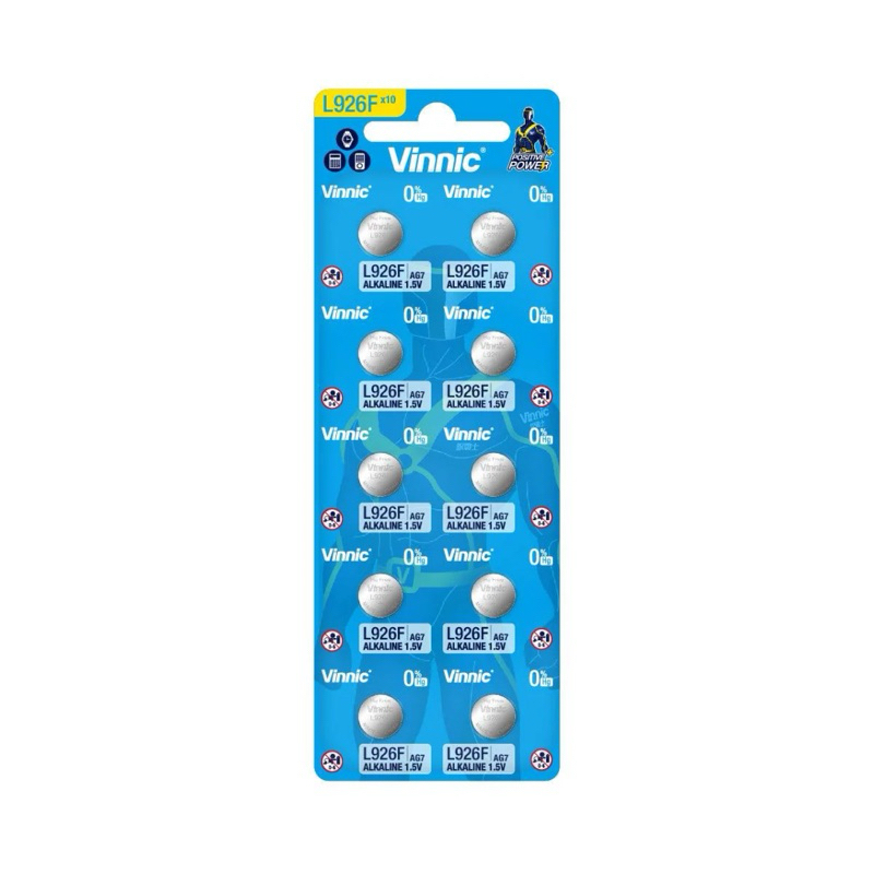 ถ่านกระดุม Vinnic L926F, LR927, AG7, 395 1.5V แพค10ก้อน ของใหม่ ของแท้