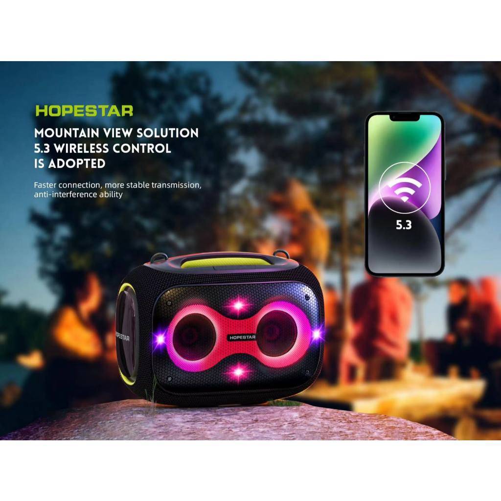 ลำโพงบลูทูธHopestar Party box ลำโพง 120W พร้อมไมล์หลายสาย2ตัว เอฟเฟคเสียงเปลี่ยนได้3ระดับ ของแท้100%