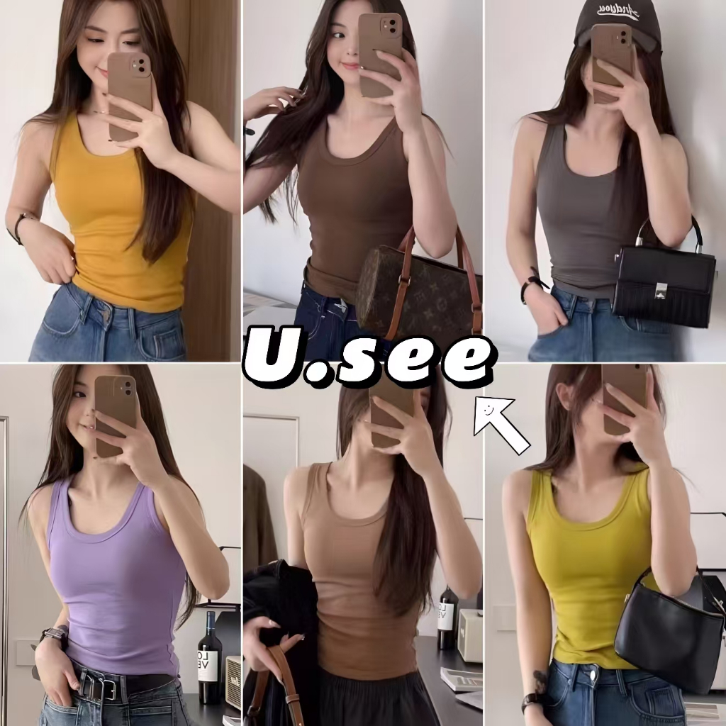 เสื้อเเขนกุด เสื้อกล้ามลำลอง มีฟองน้ำ สไตล์เกาหลี ผ้ายืดได้#2203