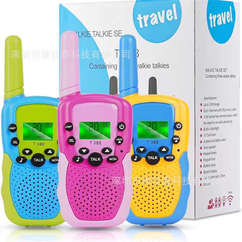 T388เครื่องส่งรับวิทยุสำหรับเด็ก，วิทยุสองทาง，โทรทางไกล 3 กม.，ในร่มและกลางแจ้ง，ตั้งแคมป์，วันเกิด0.5W