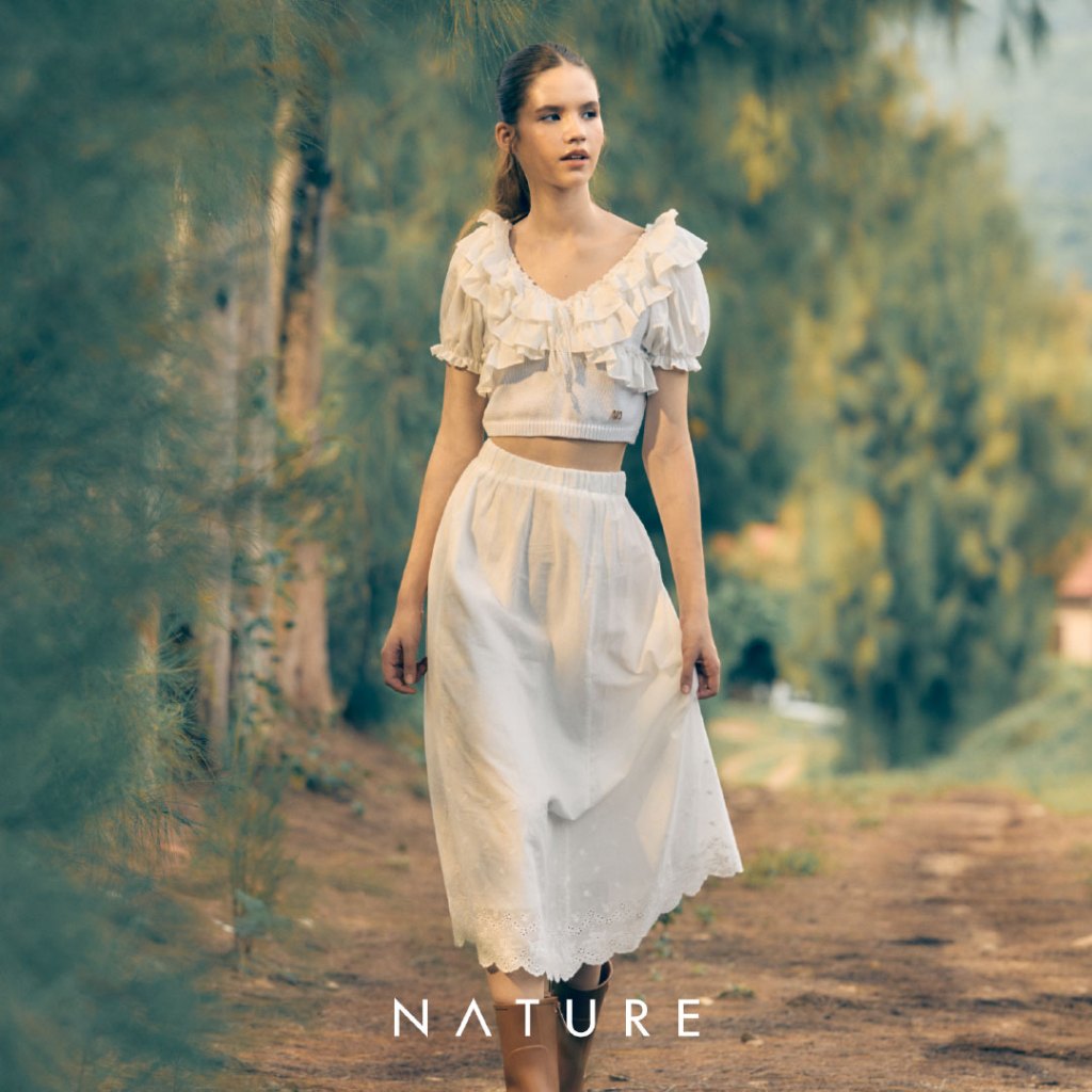 nature.bkk - BTN39216 กระโปรงผ้าคอตตอนลายลูกไม้ Nature lace cotton midi skirt