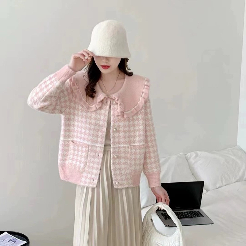 เสื้อคลุมคอปกผ้าทวิตขนมิ้งค์ผู้หญิงสีละมุนน่ารักมากCute Tweed Cardigan KL1