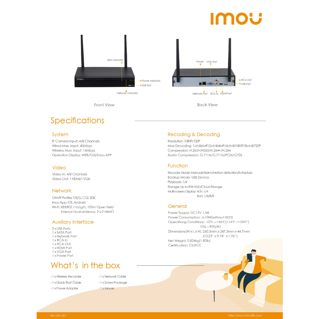 IMOU เครื่องบันทึกภาพกล้องวงจรปิด WIFI 8CH (สำหรับกล้อง WIFI) รุ่น NVR1108HS-W-S2