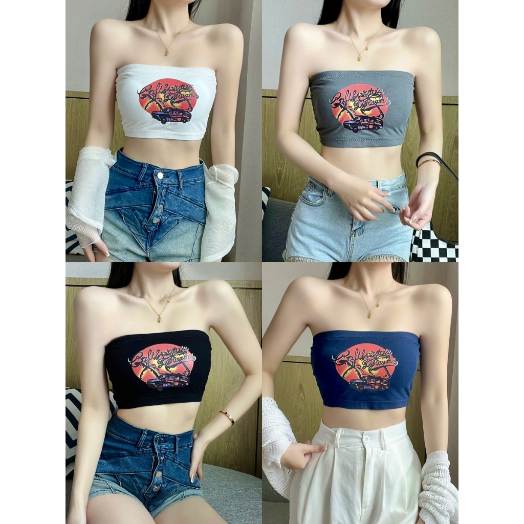 เสื้อผ้าแฟชั่นผู้หญิง ครอปเกาะอก ฟรีไซส์ สายฝอ มีฟองน้ำ เซ็กซี่ #020225