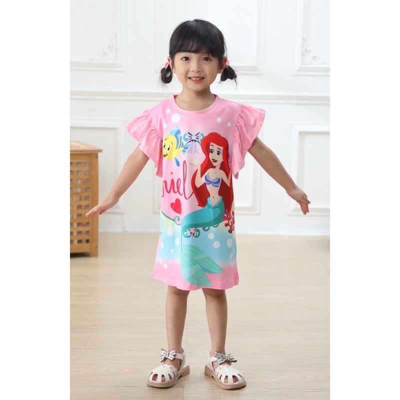 กระโปรงเดรสเจ้าหญิง แต่งแขนระบาย ผ้านิ่มเด้ง