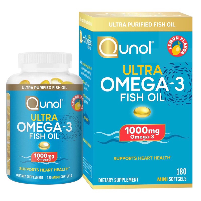 ( QUNOL )ULTRA OMEGA-3 FISH OIL 1000 MG ( รสมะนาว )- บำรุงสุขภาพหัวใจ สุขภาพสมอง(180ซอฟ์ทเจล)นำเข้าจากอเมริกา