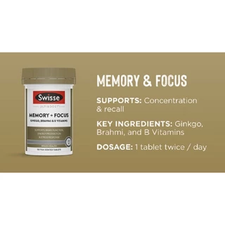 Swisse Memory+focus บรรเทาความเหนื่อยล้า บำรุงระบบประสาท 50 เม็ด EXP01/2028