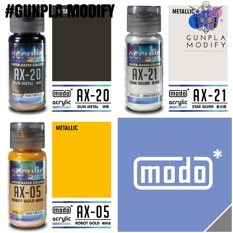 MODO WATER-BASED COLOR สีอะคริลิคสูตรน้ำ ชนิดสีเงา ขนาด 30 ml (สีโลหะพิเศษ) AX05, AX20, AX21