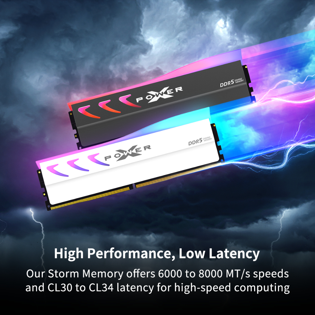 Silicon Power RAM PC DDR5 Gaming RGBรุ่น XPOWER Storm RGB 16GB/32GB, 6400MHz/6800MHz - รับประกันตลอดอายุการใช้งาน ขาว/ดำ