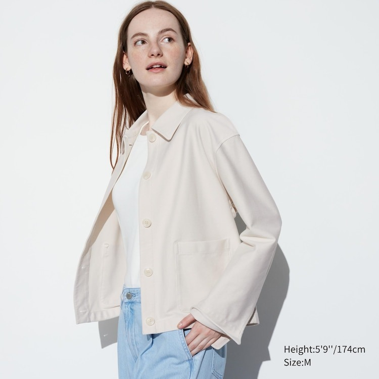 (มีโค้ดส่วนลด กดสั่งในวิดีโอ) UNIQLO ของแท้ เสื้อแจ็คเก็ตผู้หญิง ผ้าเจอร์ซี่ ทรงสั้น