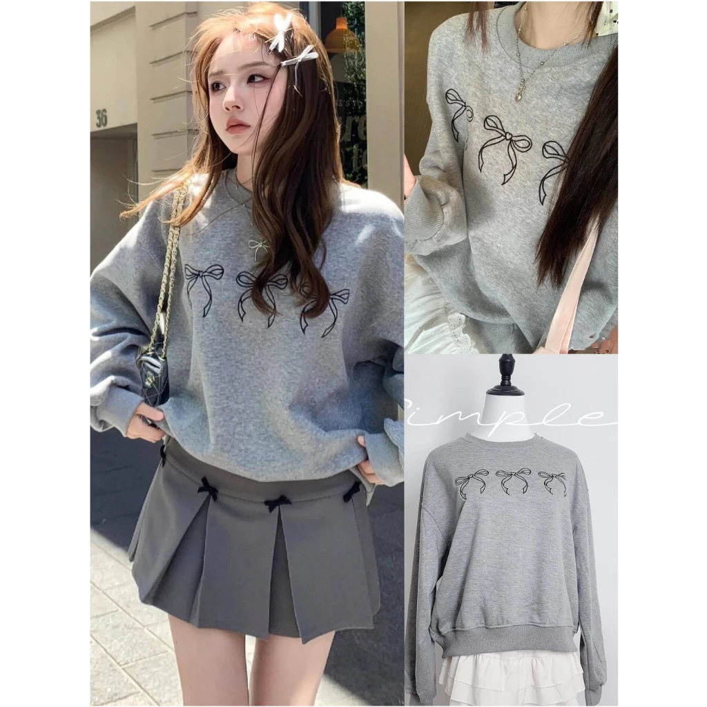 พร้อมส่ง✨เสื้อแขนยาว sweatshirt แขนยาว เสื้อหนาว สเวตเตอร์ แขนยาว คอกลม ทรงหลวม แบบบาง แฟชั่นสําหรับสตรี