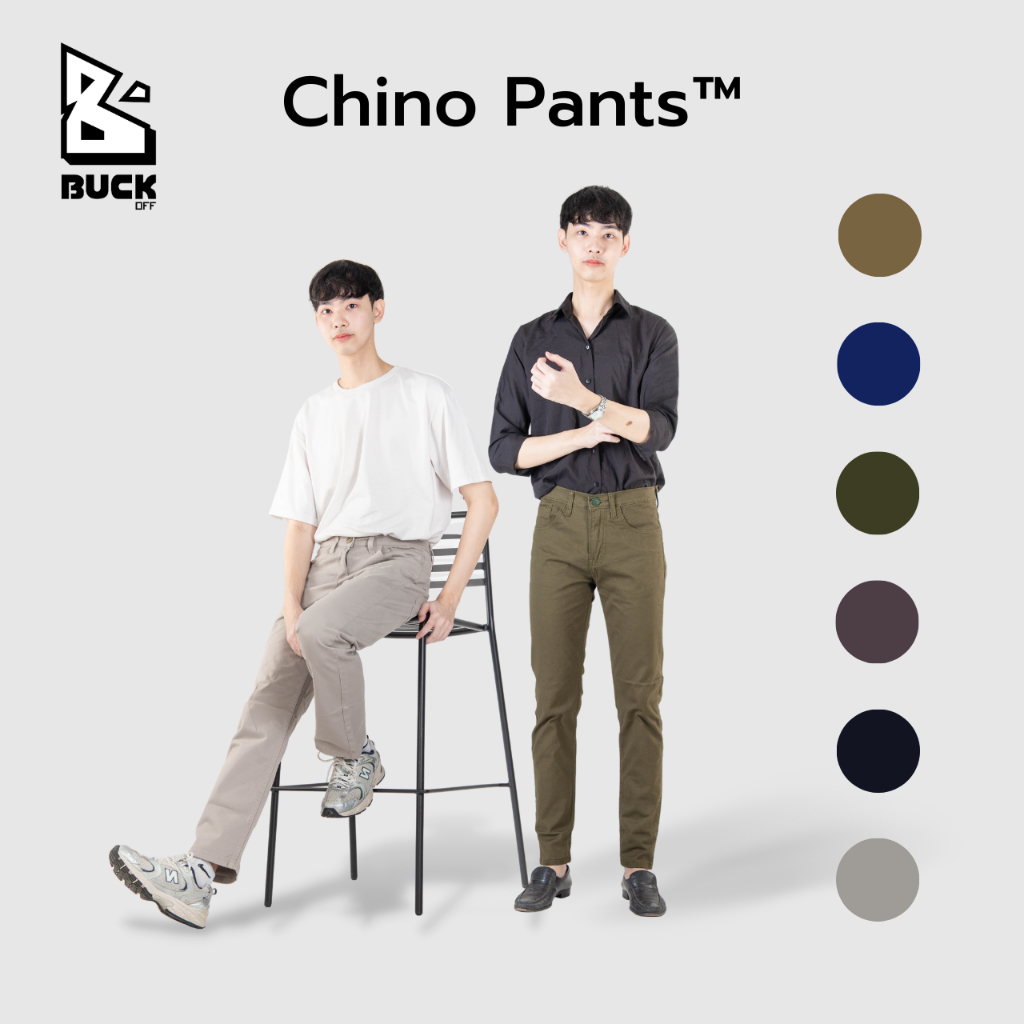 BUCKOFF :รุ่น CLB กางเกงชิโน่สีดำทรงกระบอก กางเกงขายาวผู้ชาย ผ้ายืดสวมใส่สบาย Regular Pants