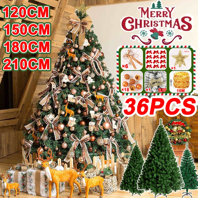 ต้นคริสต์มาส ขนาด 1.2-2.1M วัสดุPVC กันน้ำ ต้นคริสต์มาสพร้อมตกแต่ง พร้อมชุดตกแต่งและไฟกระพริบ LED Christmas Tree