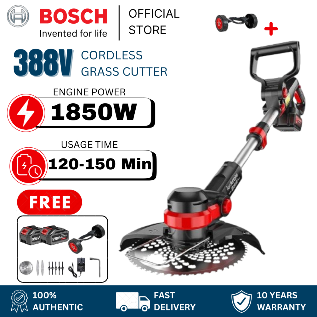 [รับประกัน 5 ปี] เครื่องตัดหญ้าไฟฟ้าไร้สายทรงพลัง 388V ที่กันจอนหญ้าแบตเตอรี่ลิเธียมแบบชาร์จไฟได้ 2 Battery