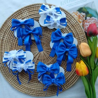 โบว์ติดผมเด็กนักเรียนสีน้ำเงิน ขาว