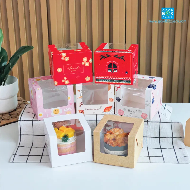 Goodboxpack (แพ็คละ20ใบ) กล่องขนม ทรงจตุรัส มี2ไซส์ ใส่ของชำร่วยพวกแก้วออกมาสวยมาก