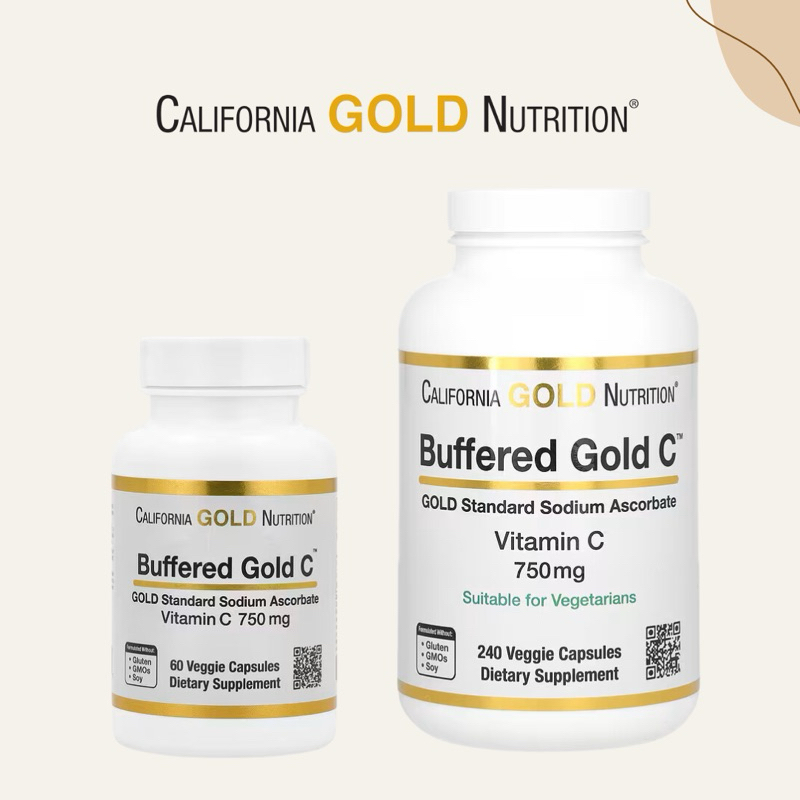 วิตามินซี Califonia Gold Nutrition Buffered Gold C (Vitamin C) 750 mg, 60, 240 Veggie Capsules