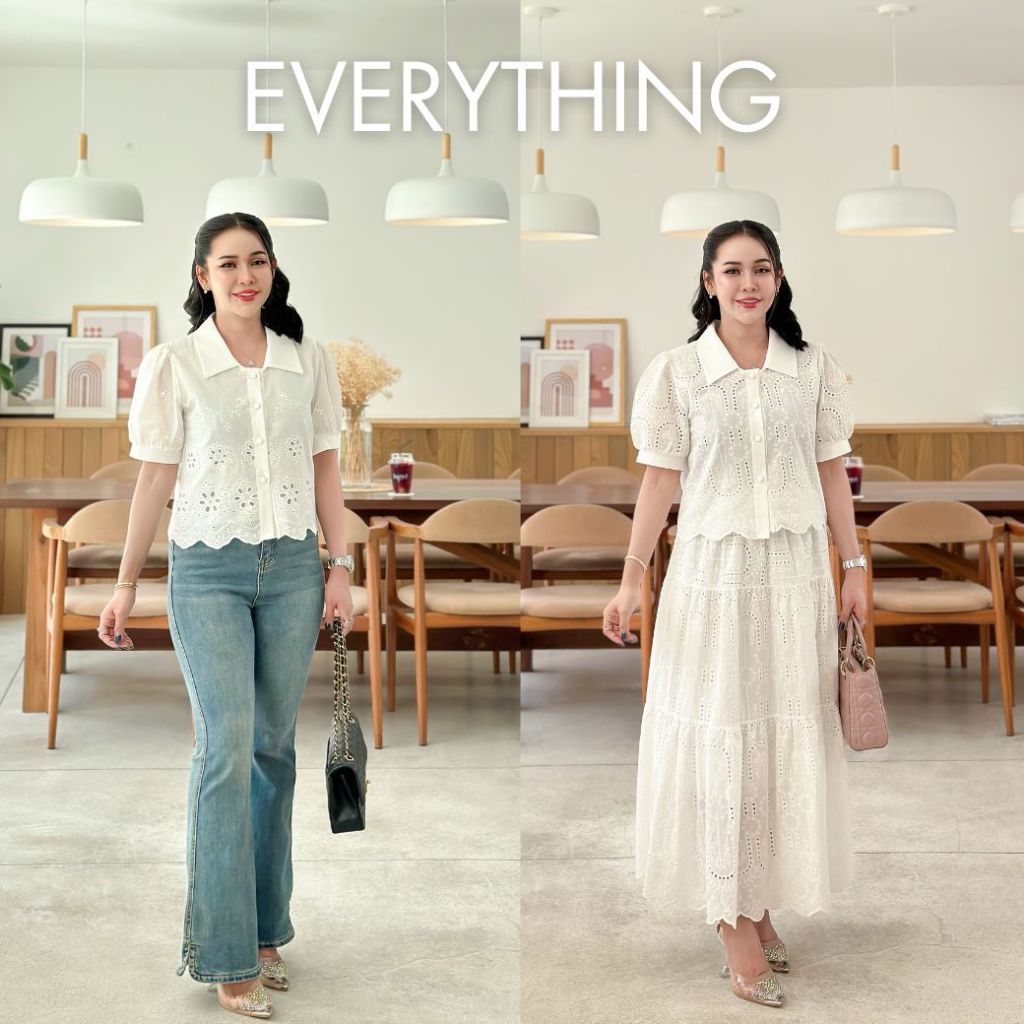 Everything2019 เสื้อคอปก ลูกไม้แขนตุ๊กตา ใส่งานบุญ งานบวช มีไซซ์ XS-3XL หน้าผ้า 36-48 (816)