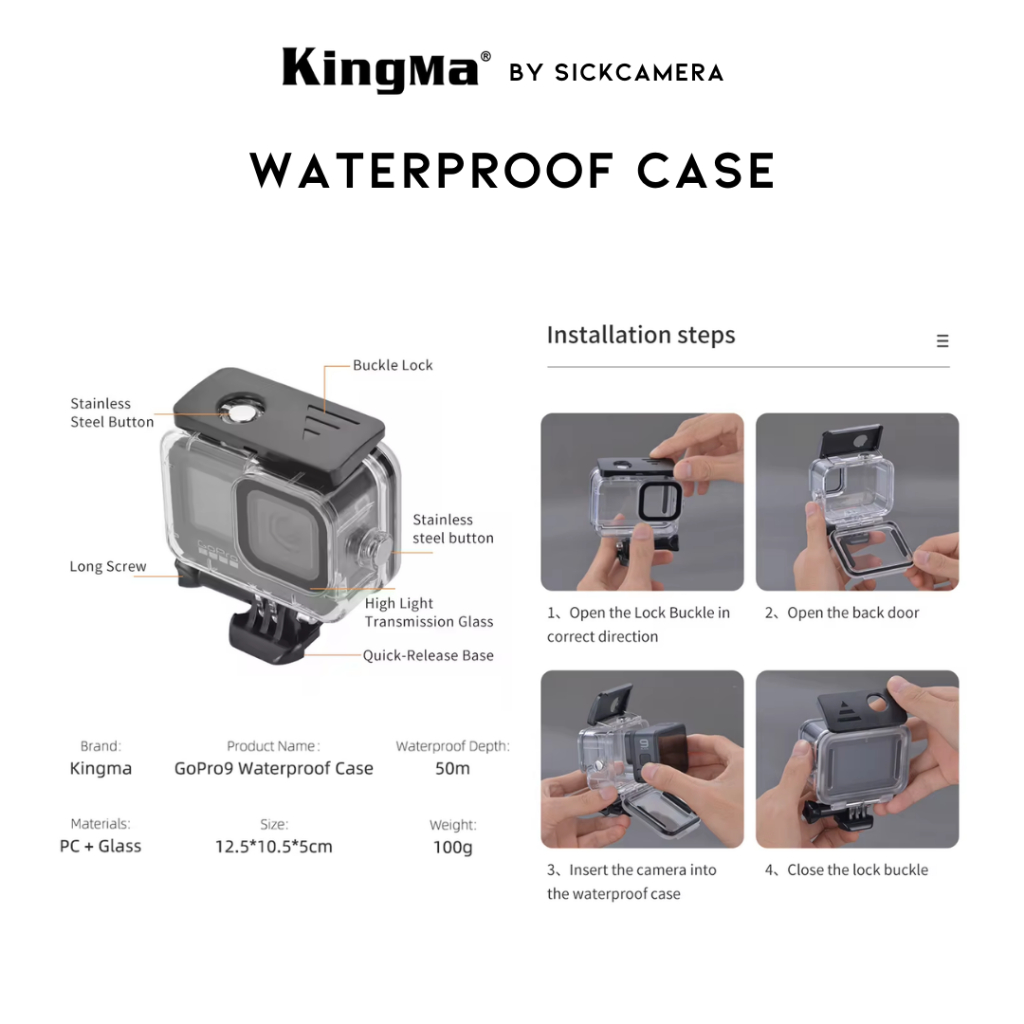 Kingma protective frame GoPro Hero 13/12/11/10/9 เคสกันน้ำ เคสพลาสติกกันกระแทก เคสซิลิโคน ฝาปิดแบต