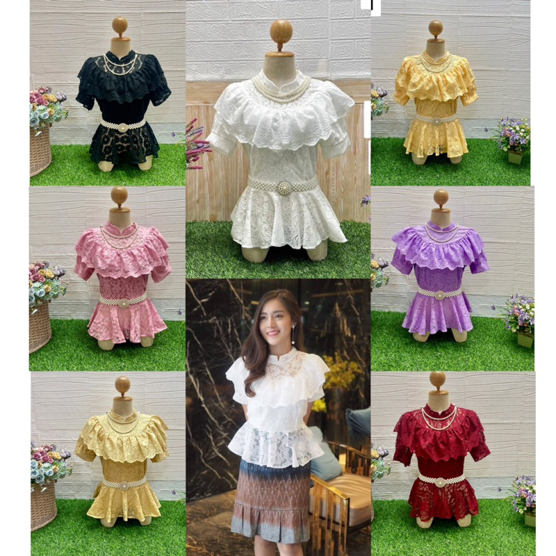 เสื้อลูกไม้แขนสั้น รุ่นวนิดา size S/M/L/XL (สินค้าพร้อมส่ง)