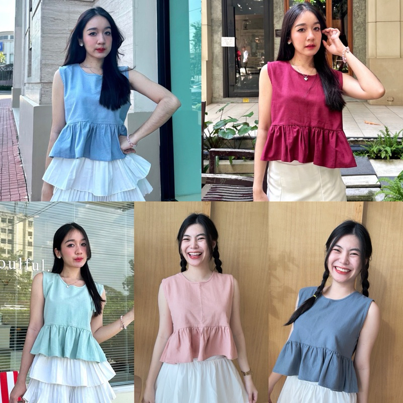 เสื้อแขนกุดชายระบาย,คอกลม,คอยู,ผูกโบ