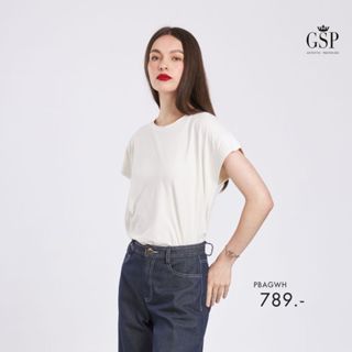 GSP เสื้อยืดคอกลม Color Crop Tee แขนล้ำ สีขาว PBAGWH