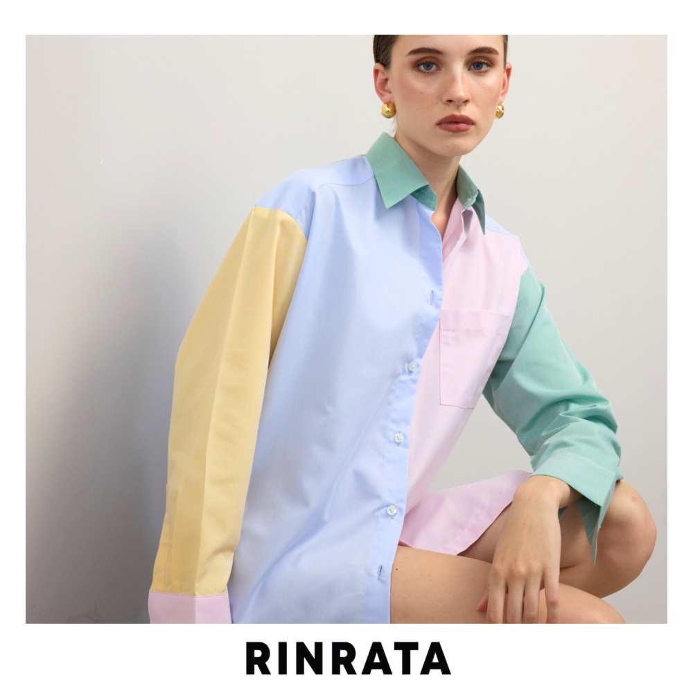 RINRATA -LILA SHIRT COLORFUL เสื้อเชิ้ต แขนยาว คอปก กระดุมหน้า ผ้าคอตต้อน ตัดต่อ สลับสี ทรงปล่อย สีพาสเทล โอเวอร์ไซส์
