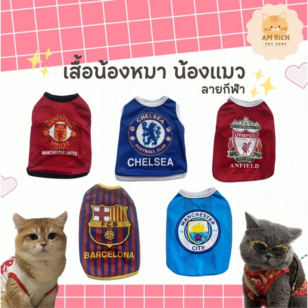เสื้อหมา เสื้อแมว ลายทีมฟุตบอล (เบอร์ 1-6) ลายกีฬา เสื้อผ้าสัตว์เลี้ยง กระต่าย แฟชั่น ผ้านุ่ม ใส่สบาย