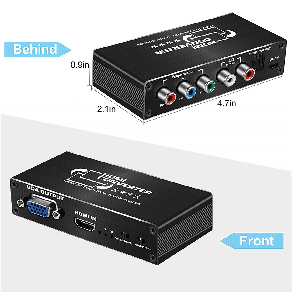 HDMI to Component Video Converter,ESTONE HDMI to Ypbpror/VGA Scaler HDMI Input to Component Video + 