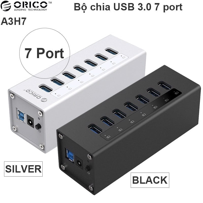 ORICO A3H7-NBC HUB 7-Ports USB 3.0 Superspeed/power 12V 2.5A(สีดำ)