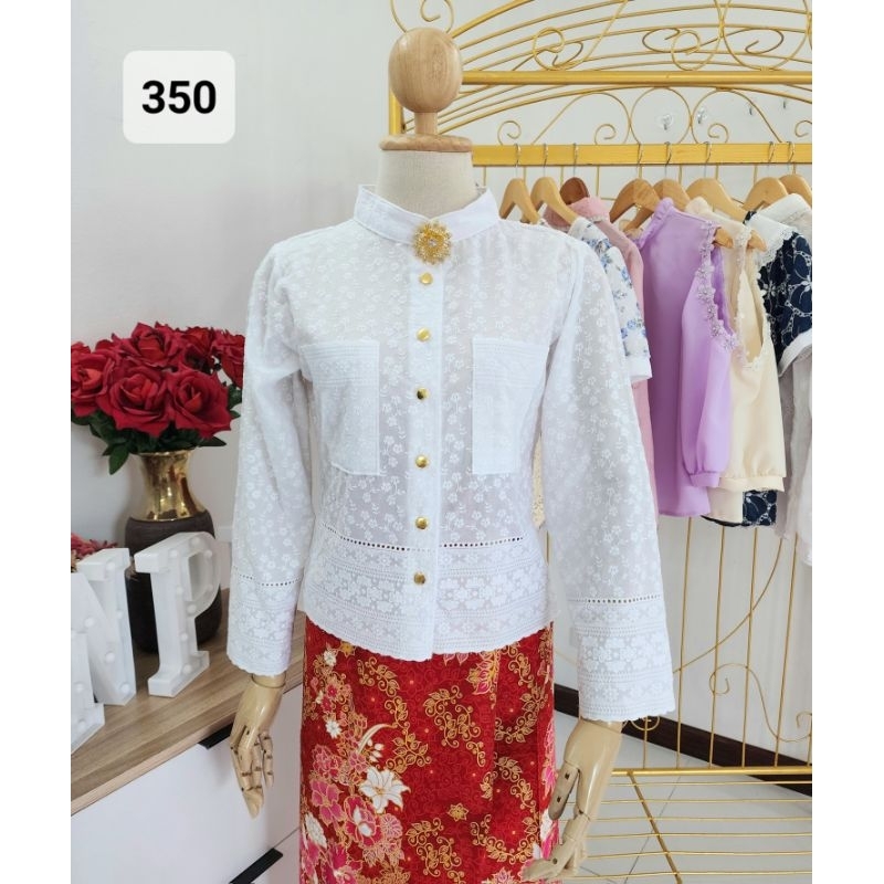 s-4×L เสื้อบ่าบ๋า  ผ้า cotton ปัก มีกระเป๋า แขนยาว