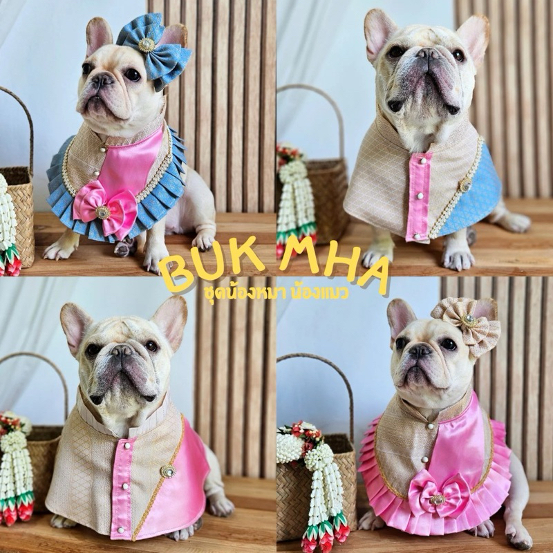 ชุดไทยคู่ชายหญิงลายไทยน่ารัก น้องหมาน้องแมวใส่ได้