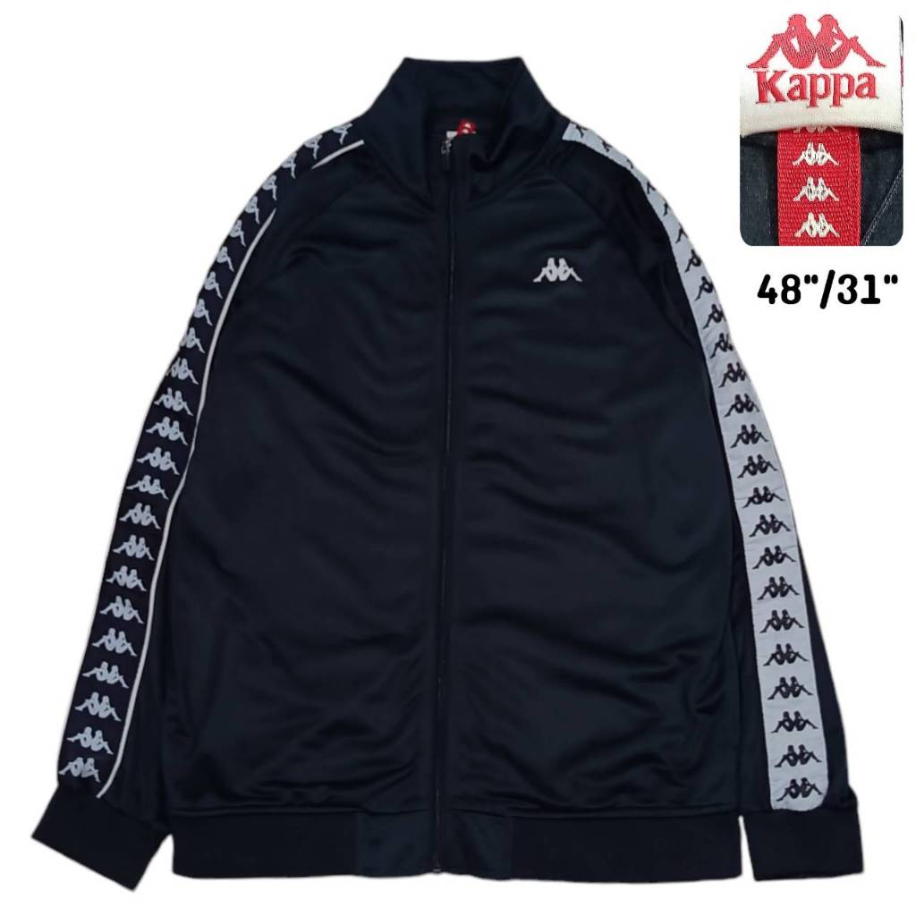 KAPPA JACKET เสื้อแจ็คเกตวอร์ม แกปป้างานแถบสวยมาก สีดำ อกหน้าผ้า 48" ไซส์ใหญ่ มือสอง สภาพดีมาก