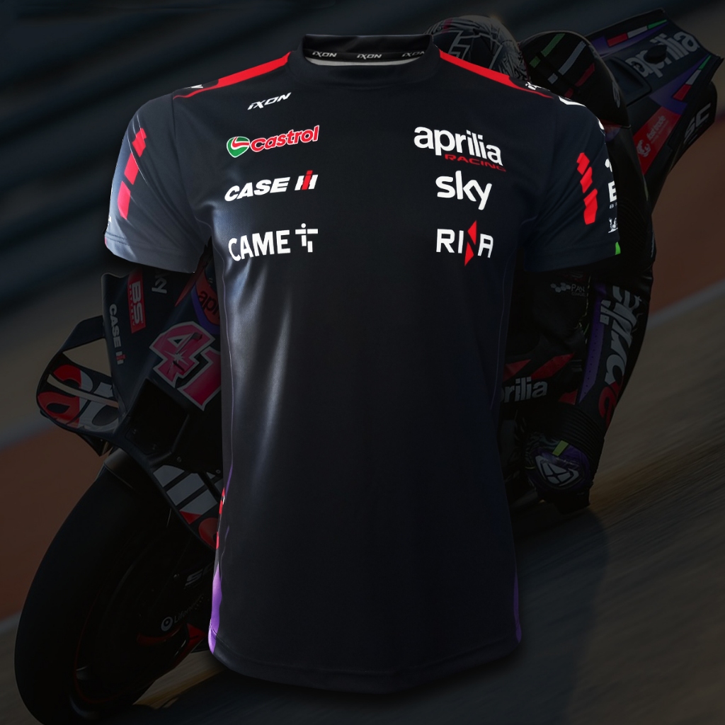 เสื้อยืดคอกลม MotoGP ทีม Aprilia Racing Team เสื้อยืดโมโตจีพี อพรีเลีย เรสซิ่ง #MG0161 พิมพ์ทั้งตัว ไซส์ S-5XL