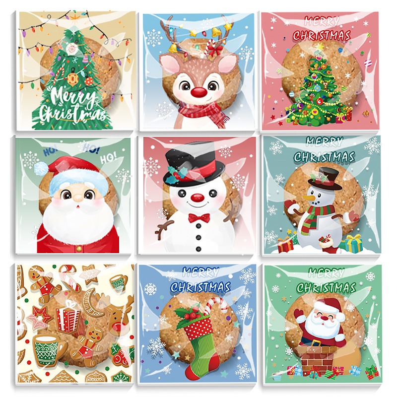 A815 ถุงฝากาว ลายคริสมาส ขนาด 10*10+3 สินค้าพร้อมส่งในไทย