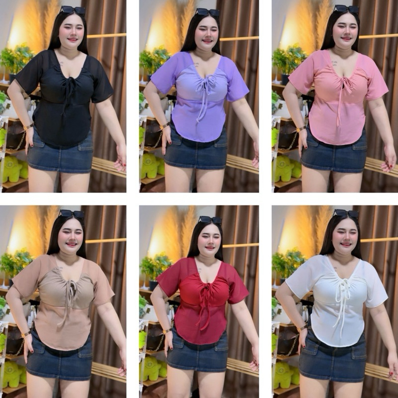 N14 เสื้อยืดแฟชั่นสาวอวบ ผ้าร่องยืด อก 34-42 สาวอวบใส่แล้วผอม พรางหุ่นสุดๆ