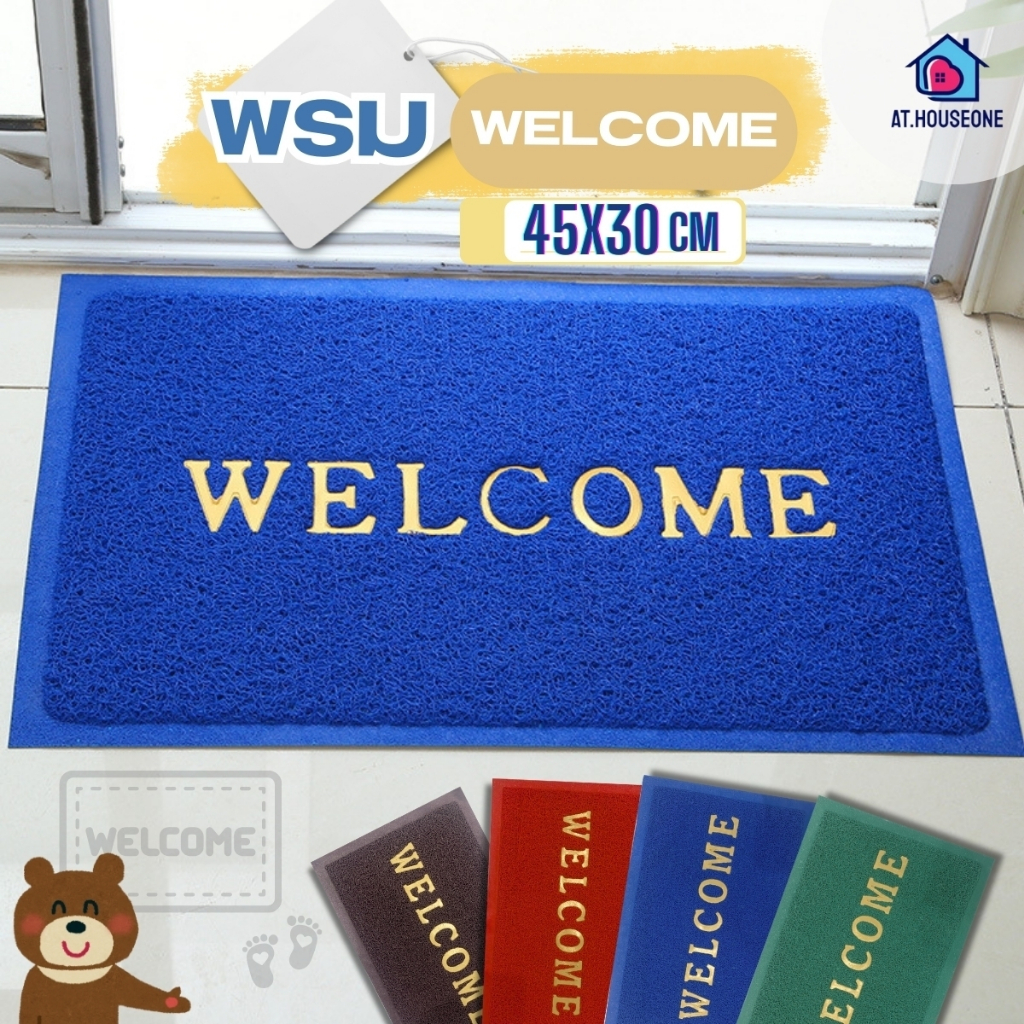 พรมเช็ดเท้า พรมดักฝุ่นกันลื่น ลาย WELCOME ยางอย่างดี PVC ทำความสะอาดง่าย ขนาด 30x45 cm(รหัส 7068-1)
