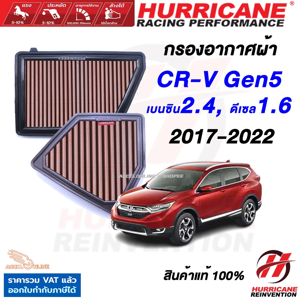 Hurricane กรองอากาศ CR-V Gen5 ปี 2017-2022 ใส้กรองอากาศ ล้างได้ เพิ่มแรงม้า สินค้าแท้ CRV G5