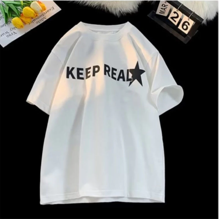 เสื้อยืดสตรีทลายตัวหนังสือผู้หญิง ผ้าคอตตอน100% oversize เสื้อผ้าแฟชั่นไซส์ใหญ่ ทรงหลวม เสื้อคู่กับแฟนโอเวอร์ไซส์เกาหลี thumbnail 7