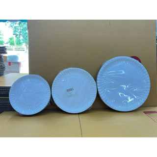 จานกระดาษ สีขาว 3 ขนาด 6